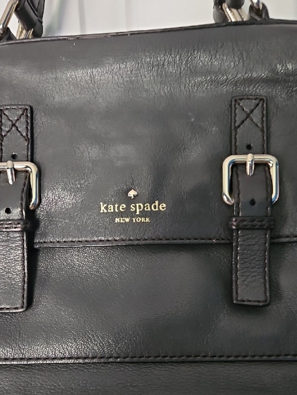 kate spade Gray Leather Buckle-Front Satchel Handbag - Picture 2 of 7